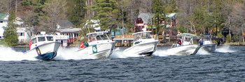 Law enforcement officers practice their boat handling skills on Lake George